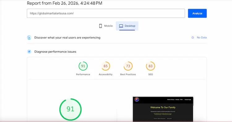 Desktop speed test before