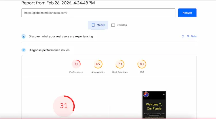 Mobile speed test before