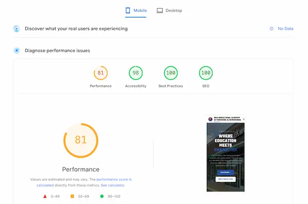 Mobile speed test after