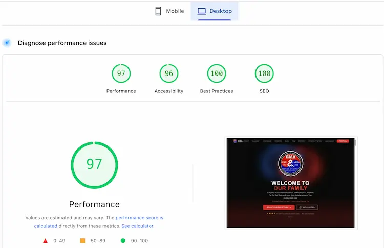 Desktop speed test after