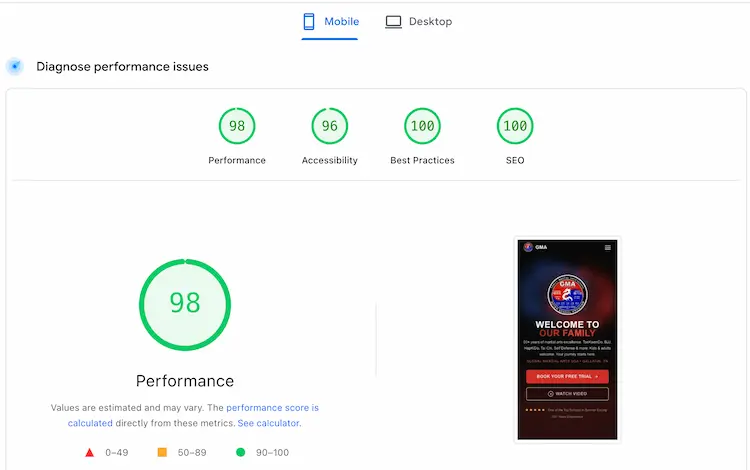 Mobile speed test after