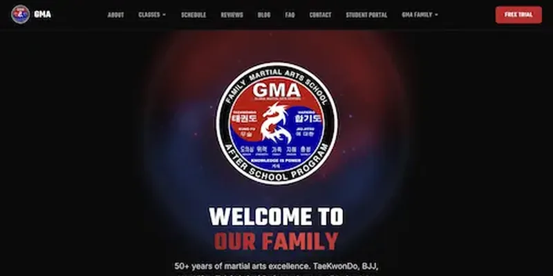 Global Martial Arts USA's website after a full redesign by DGTL Depot