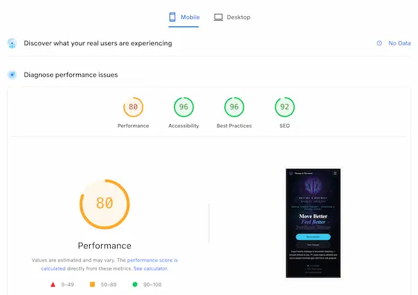 Mobile speed test result